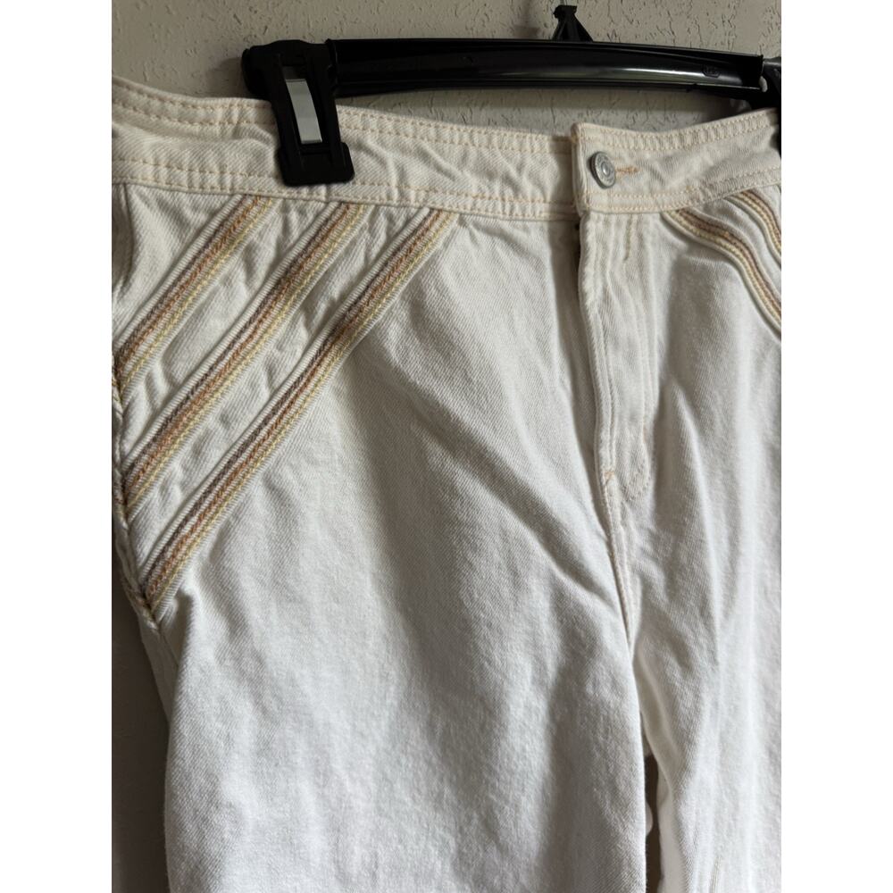 We the Free White Tan Embroidered Stripe Wide Leg Jeans Womens 29 Festival - Picture 2 of 6